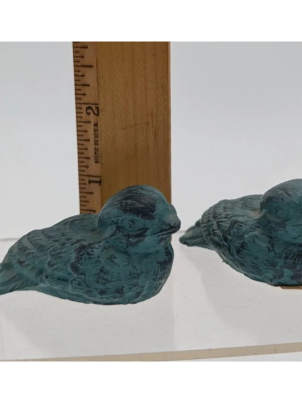 small pair of bird figurines farmhouse nature or garden style greenish color